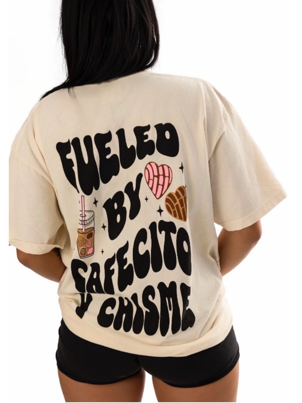 Cream Graphic Tee "Fueled By Cafecito y Chisme"